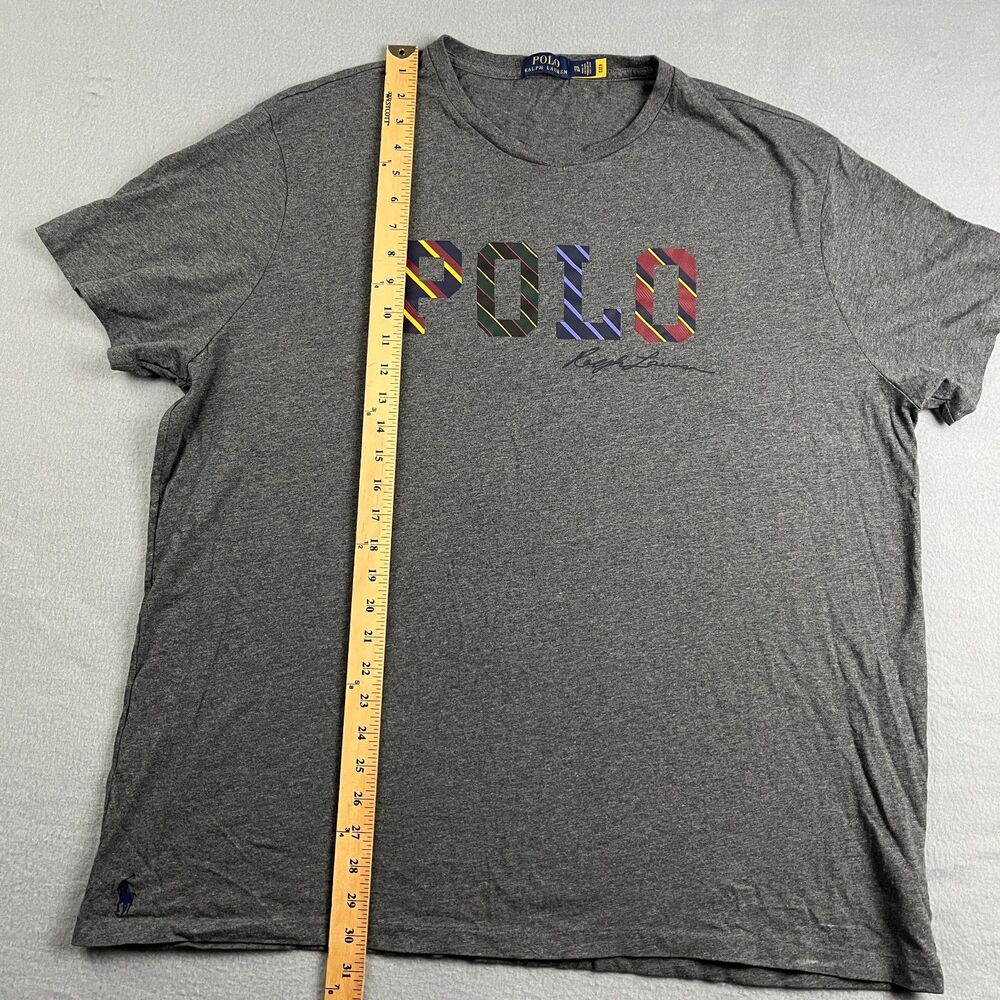 Polo Ralph Lauren Striped Logo Graphic Print T-Shirt Heather Gray Men's XXL - Picture 5 of 9